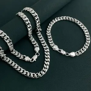 925 Sterling Silver Jewelry Fashion Trend 7mm Sideways Cuban Necklace Bracelet Set Birthday Party Anniversary Gift radiant cut ring engagement Gold Plated Miami Link Vintage Brass Cigarette Box with Patterns Virgin solid matte Alphabet Pendant Necklaces