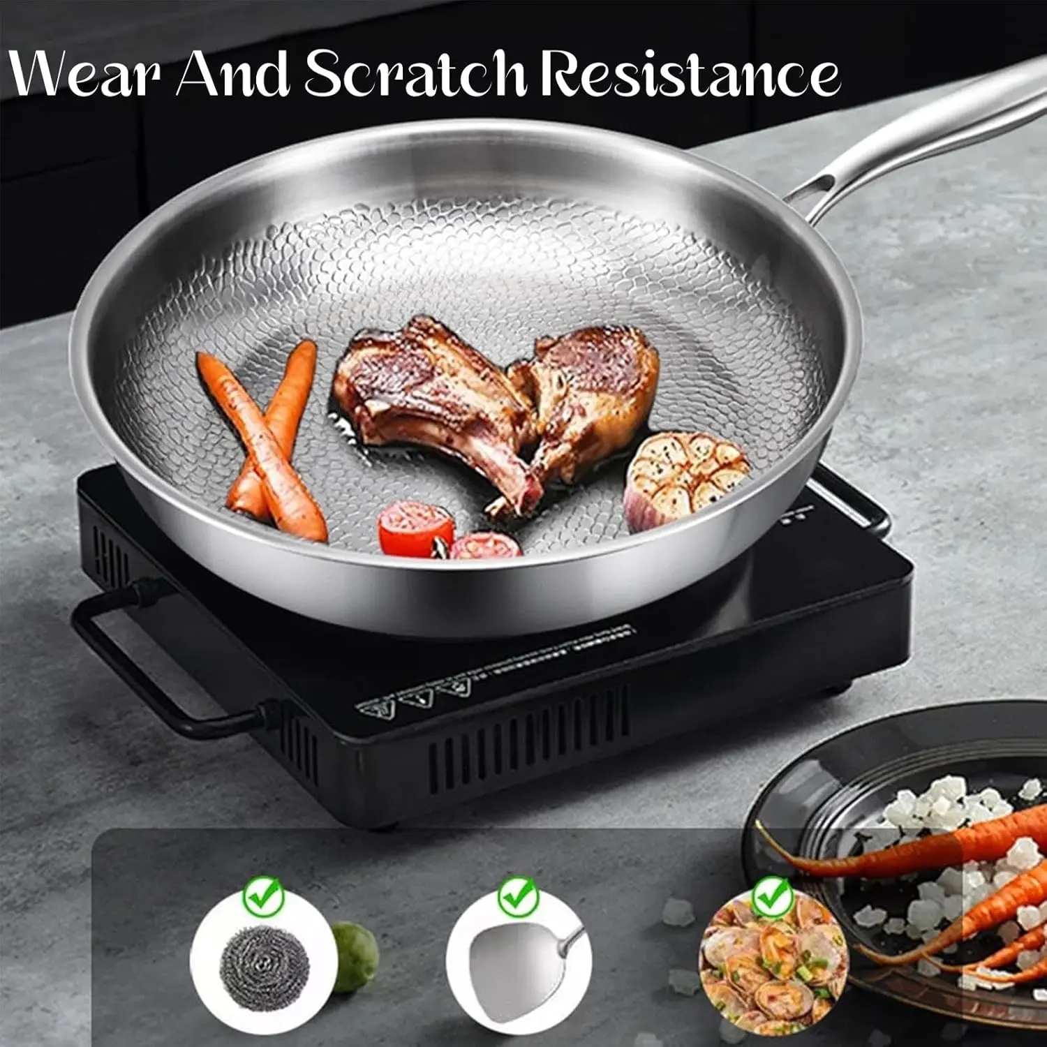 Titanium Hammered Pan Pro with Lid, Titanium Frying Pans for Cooking Non Stick (8In) Generic