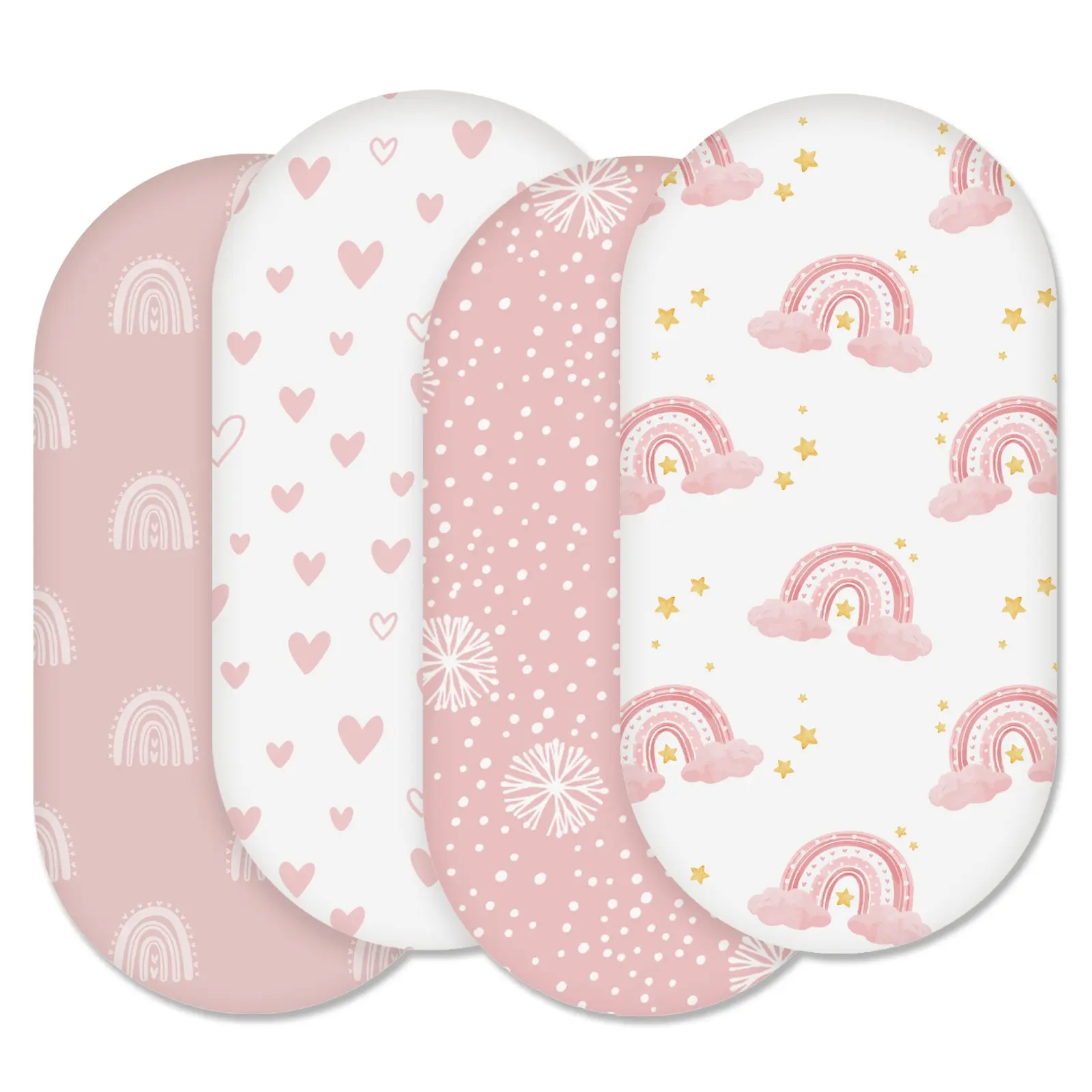 4 Pack Fitted Bassinet Sheets for Newborn Baby Boy, Neutral Color, Fits Rectangle, Round, Oval Bassinet Mats, Flexible & Safe, Oeko-Tex Certified