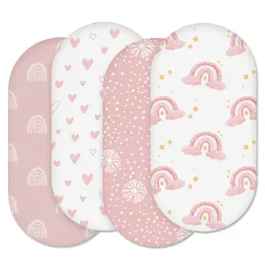 4 Pack Fitted Bassinet Sheets for Baby Boy, Neutral Color, Fits Rectangle, Round, Oval Bassinet Mats, Flexible & Safe, Oeko-Tex Certified