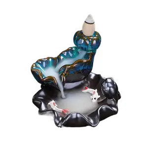 Creative Home Decor Ceramic Fish Backflow Incense Holders for Living Room Office with Storage Zen Style