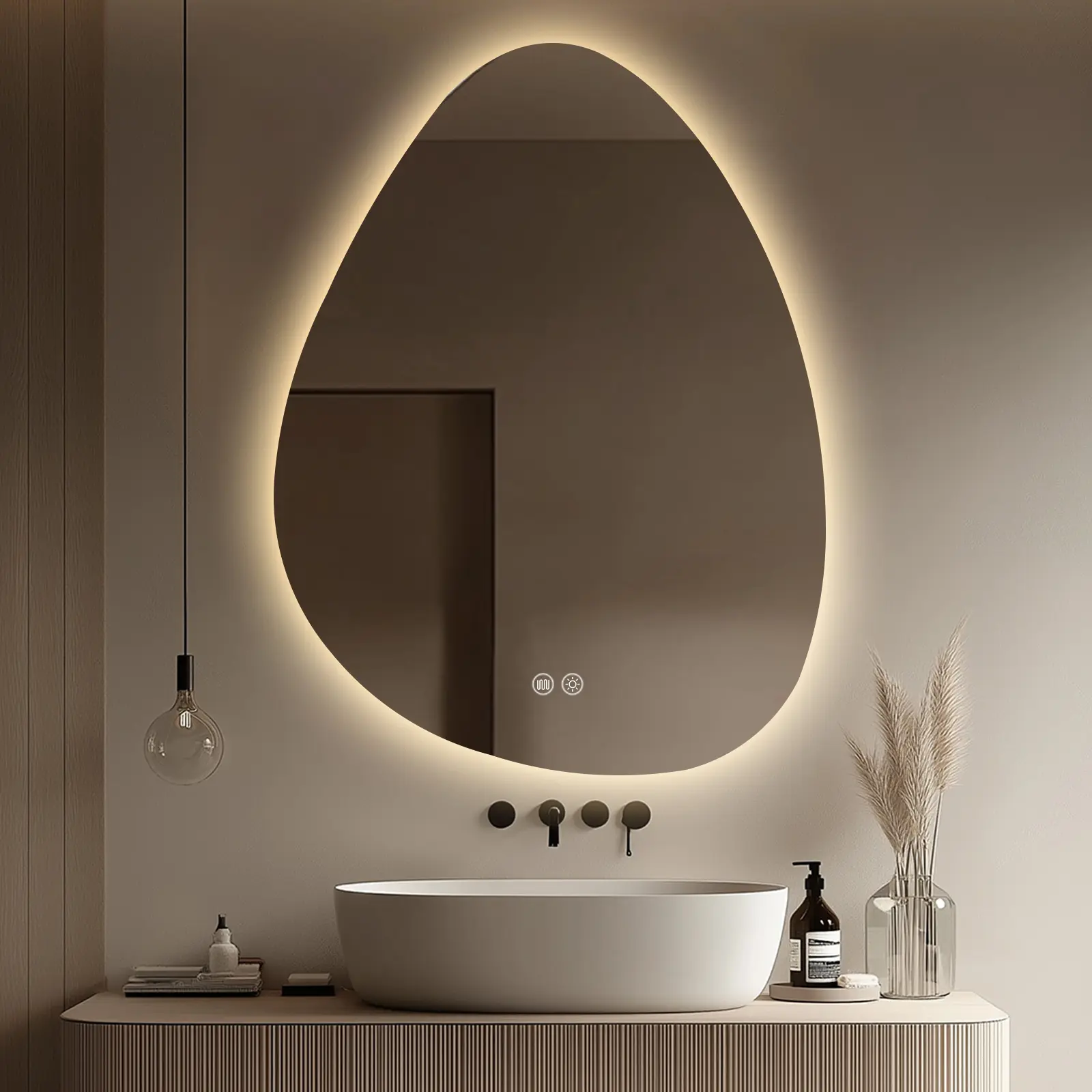 Yoding LED Mirror for Bathroom 24x32", Stepless Dimmable Irregular LED Mirror, Anti-Fog, Memory, Al-Alloy Lampshade, Frameless Makeup Mirror for Bathroom (Horizontal/Vertical)