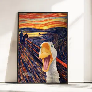 Screaming Goose Art Print Expressionist Painting Wall Art Bold Color Duck & Wine Illustration for Retro Unique Decorations 8x12 to 27x40 inches
