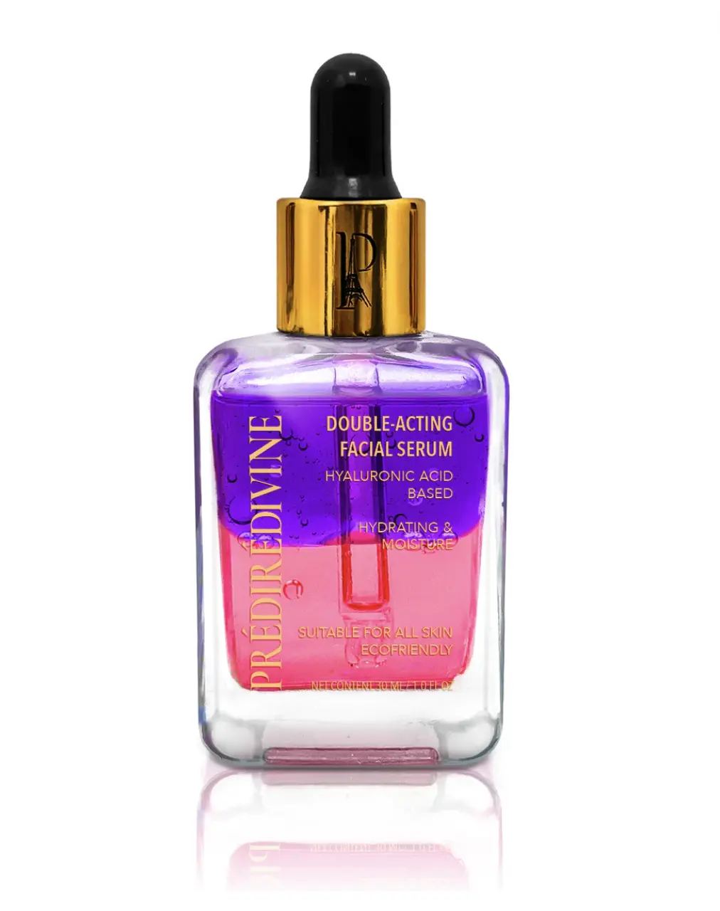 Predire Paris Double Acting Facial Serum - 1oz Organic Gentle Hydrator for Sensitive Skin, Cruelty-Free, with Hyaluronic Acid, Moisture Boost, Radiant Glow, Restore & Morning Routine Use, Anti Aging, Barrier Repair, Smoothing, Glow Up, Moisturizer