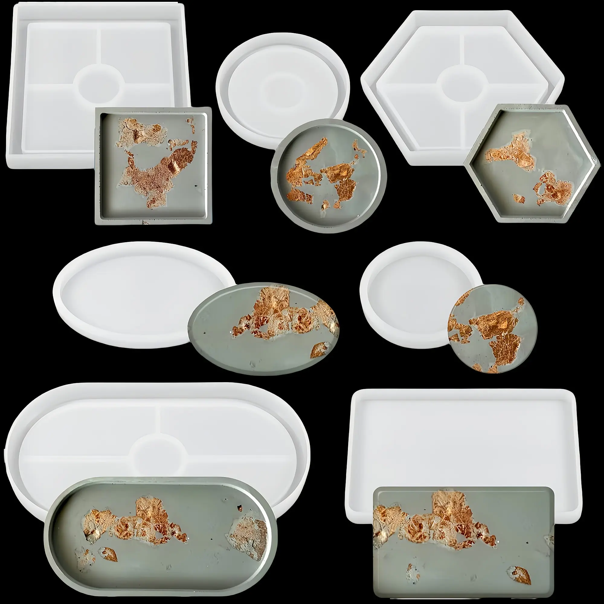 7-Piece Silicone Tray Molds Set, Resin Casting Mold, DIY Kit, DIY Epoxy Resin, Plaster Cement Crafts, Home Decor, Handmade Gifts, Handcraft, Round, Silicone Molds For Crafts