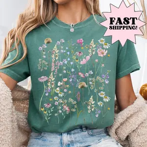 Vintage Pressed Flowers Comfort Colors Shirt Boho Cottagecore Tshirt Botanical Floral Tee Wildflowers Tshirt Gift For Gardener