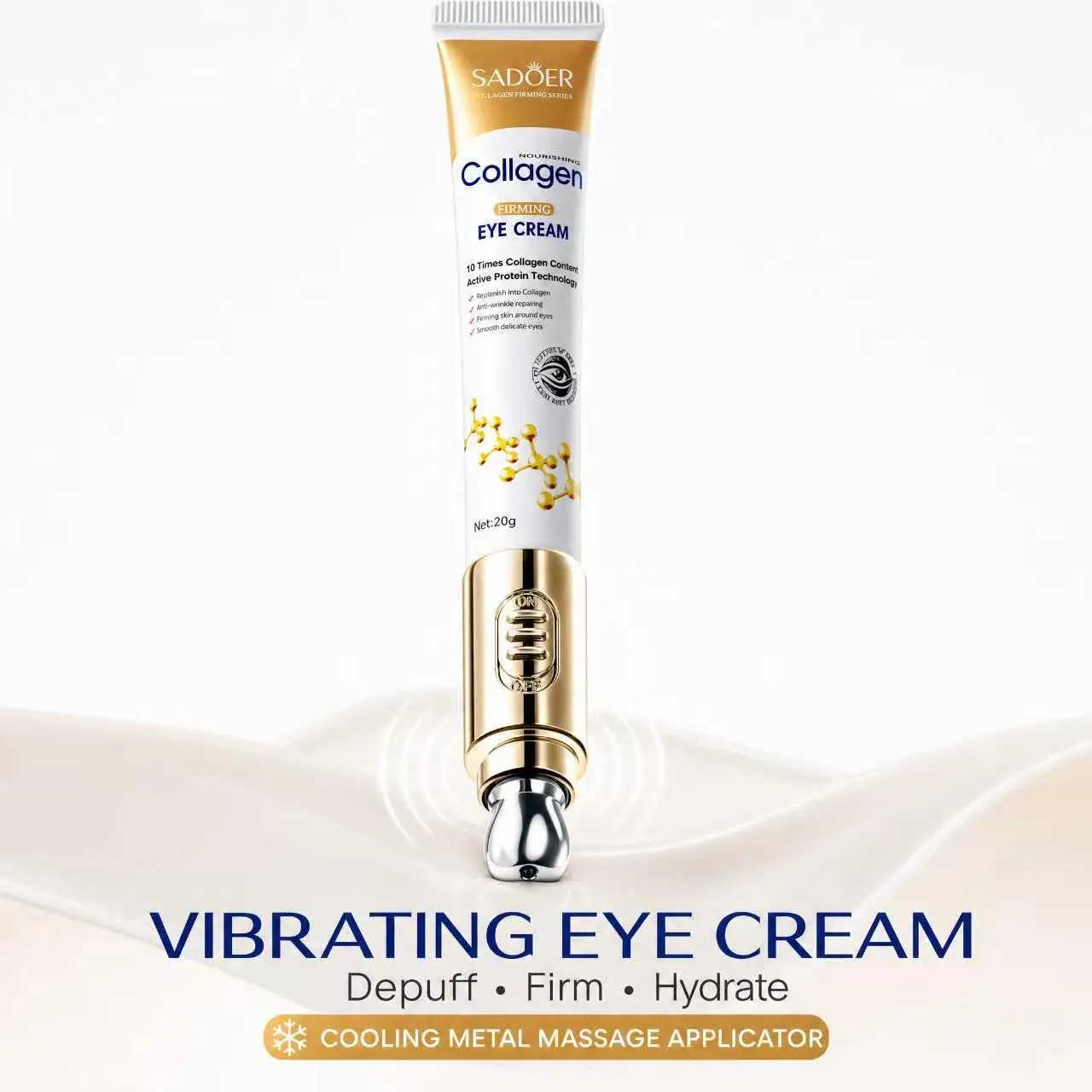Beauty Lovers Are Obsessed! Electric Vibrating Collagen Eye Cream with Cooling Metal Applicator, Helps Reduce Puffiness, Eye Bags and Dark Circles While Hydrating, Firming and Refreshing Tired-Looking Eyes