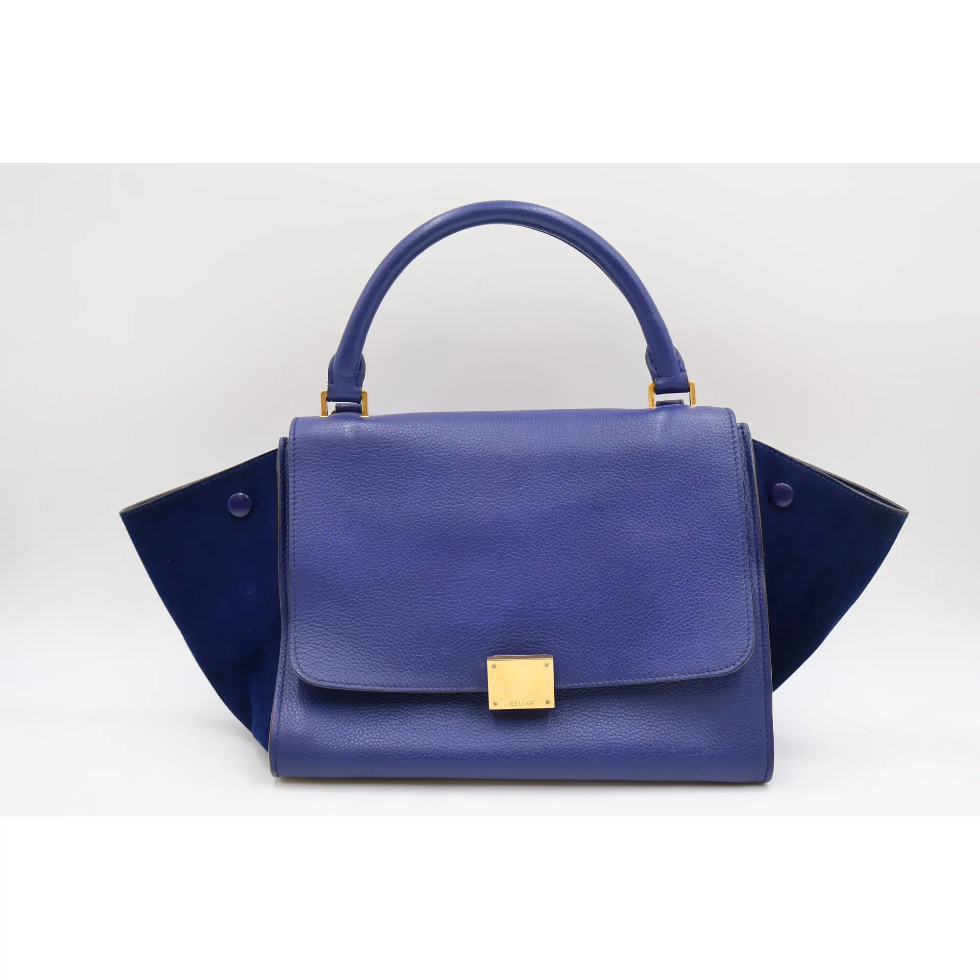 Pre-owned Celine leather Shoulder Bags Céline Calfskin Suede Trapeze Handbag (LX1594)