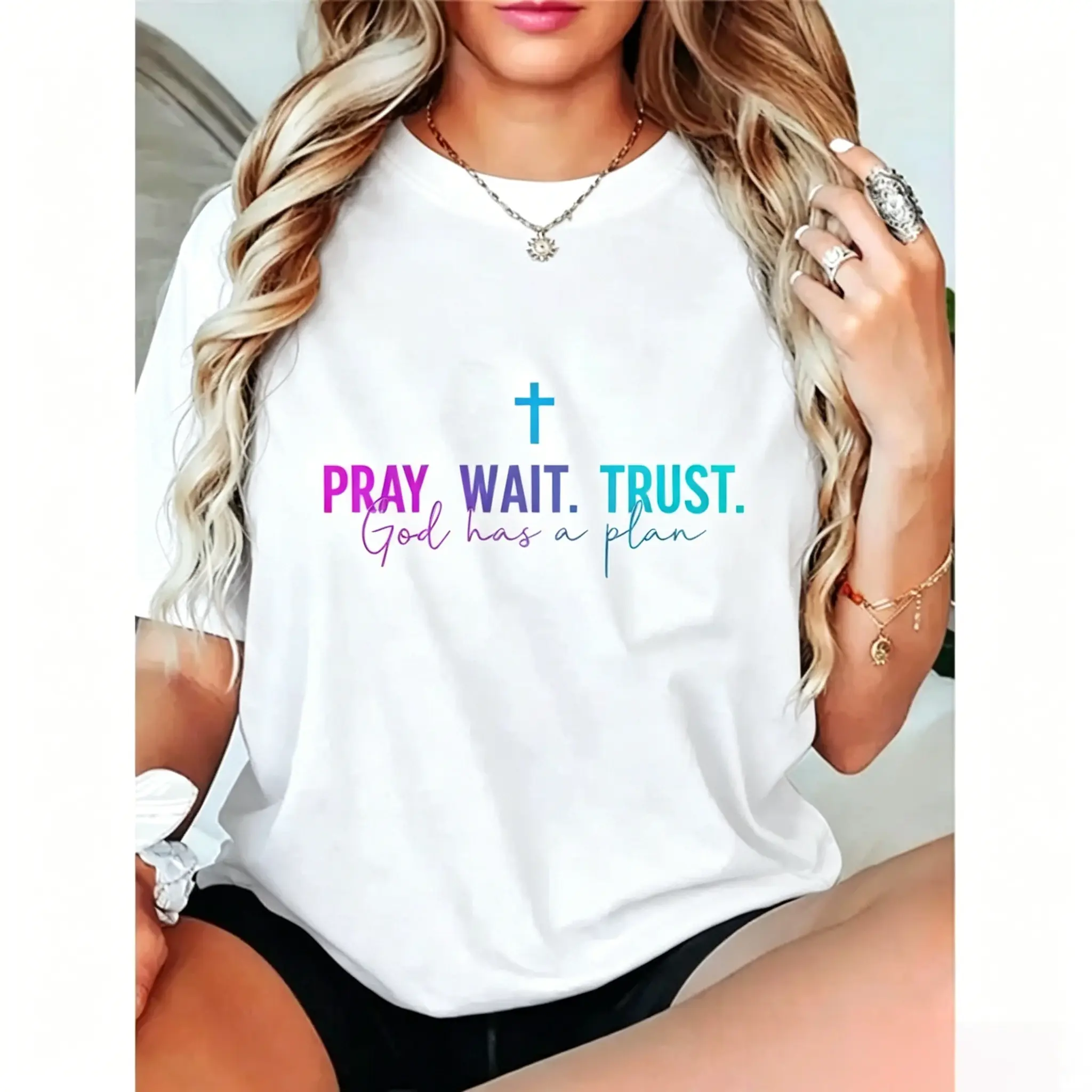 Cotton Pray Wait Trust God Has A Plan T-Shirt