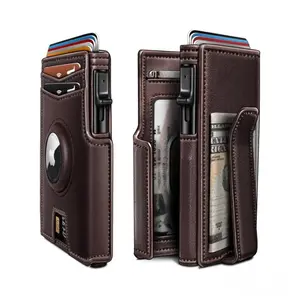 AirTag Aluminum Box Wallet Short Men's Multi-Card Slot RFID-Blocking Pouch Anti-Theft Swipe Wallet for Business Dining On-The-Go Carry