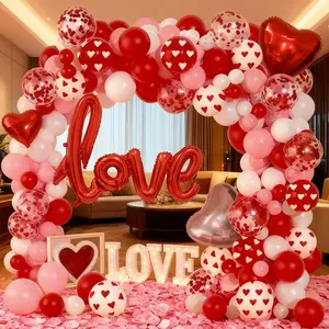 Valentine's Day Heart Theme Arch Set, 40 Inch Love Foil Balloons, Wedding Party Decoration, Anniversary Photo Props, Heart Shaped Balloons