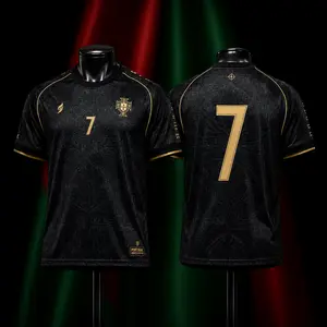 Premium Portugal Ronaldo #7 Jersey – Black Gold Soccer Football Shirt, Unisex Fan Gear for Match Day and Casual Wear