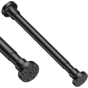 Small Tension Rod 18 to 28 Inch Adjustable Small Tension Rod 7/8" Black Curtain Rod No Drilling Anti-slip Heavy Duty Spring Curtain Rod For Windows,Bathroom,Kitchen,Closet