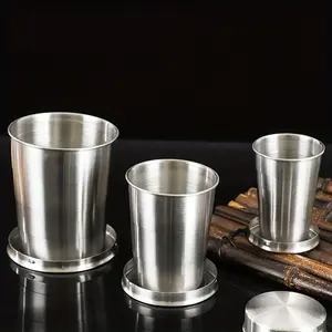 2.54/5.07/8.45oz Stainless Steel Folding Cup, Camping Cookware Retractable Teacups