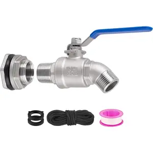 Rain Barrel Spigot Kit High Flow Water Barrel Faucet 3/4"NPT to 3/4"GHT 304  Compliant Stainless Steel Faucet for Rain ,Rain Barrel Quarter Turn Spigot with Bulkhead Fitting