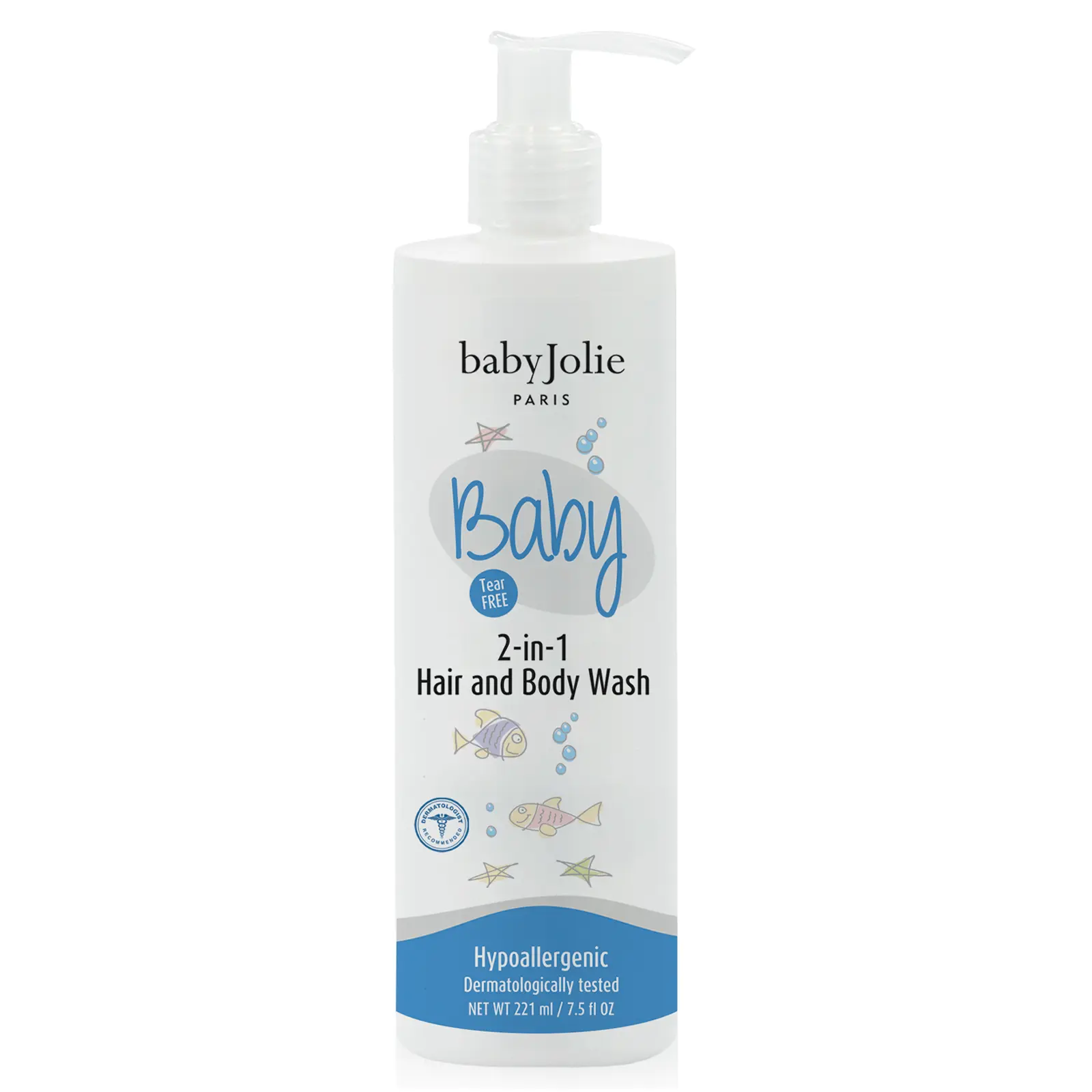 Baby Jolie 2-in-1 Hair and Body Wash 7.5oz 221ml Tear-Free Formula for Delicate Skin and Hair Moisturizing Hypoallergenic Shampoo