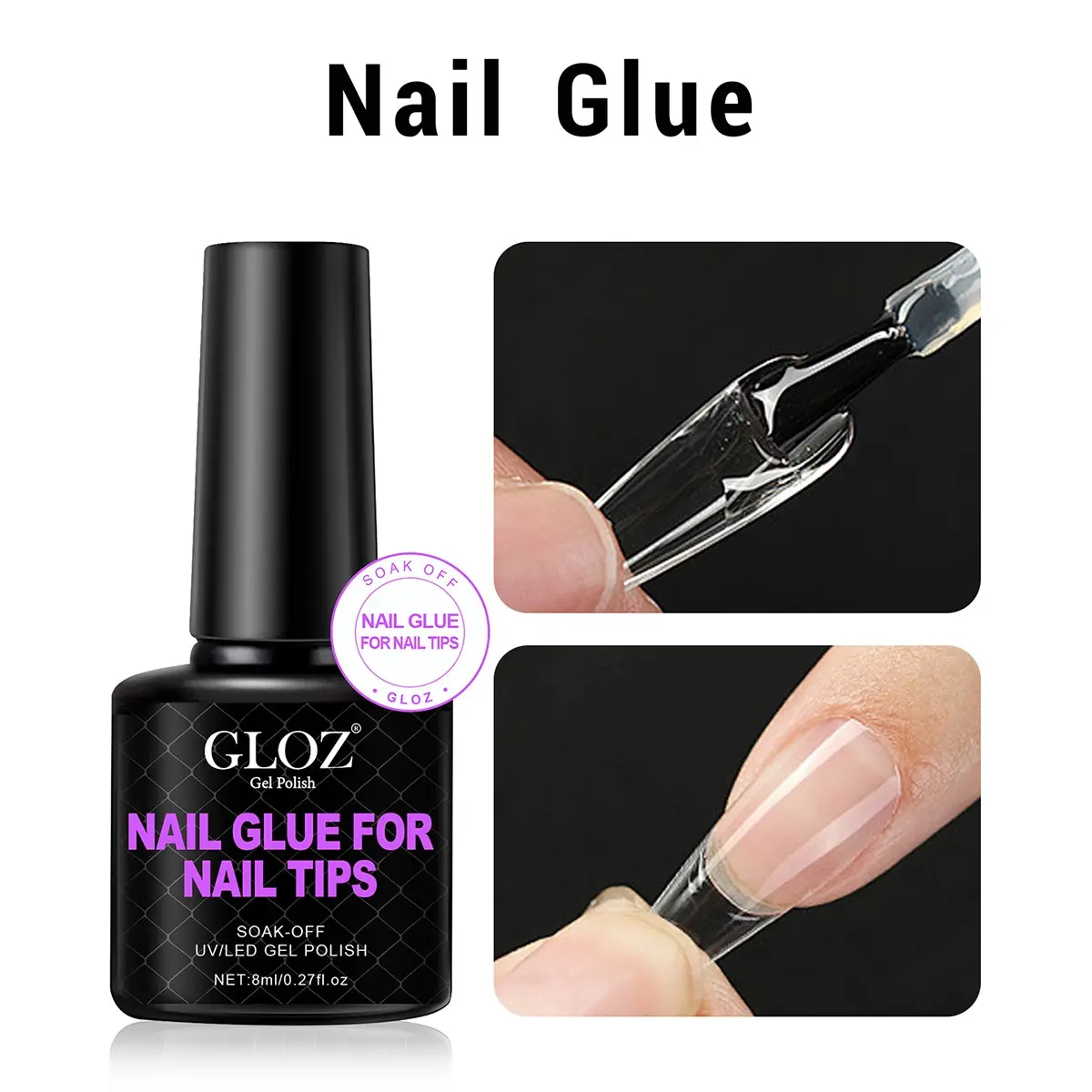 GLOZ 8ml Brush On Nail Glue Nail Art Products 1Pcs Extra Strong Adhesive for Press On Nails and Acrylic Nail Tips Quick Dry Long Lasting Nail Bond