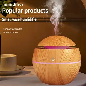 4.4oz Wooden Ultrasonic Electric Air Humidifier Home Aroma Diffuser Essential Oil Aromatherapy Cool Mist, with 2 Types of Oils