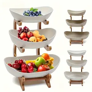 3-Tier Wooden Fruit and Vegetable Basket with Wooden Legs - Versatile Kitchen Organizer for Fruits, Vegetables, and Iced Food - Perfect for Refrigerator Storage, Fruit Basket for Kitchen