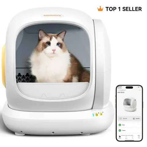 Meowant 75L Large Smart Automatic Cat Litter Box Enclosure - APP Control, Self-Cleaning, Odor Control, Anti-Pinch Design, Easy Installation, Health Monitoring, Quiet Operation, Weight Tracking for Multiple Cats