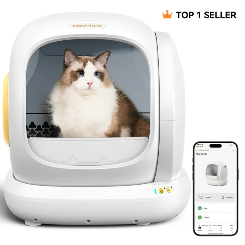 Meowant 75L Large Smart Automatic Cat Litter Box Enclosure - APP Control, Self-Cleaning, Odor Control, Anti-Pinch Design, Easy Installation, Health Monitoring, Quiet Operation, Weight Tracking for Multiple Cats