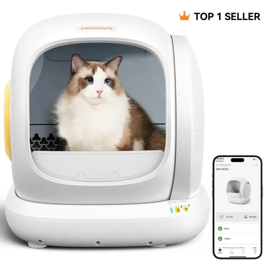 Meowant SC02 75L Large Smart Automatic Cat Litter Box Enclosure - APP Control, Self-Cleaning, Odor Removal, Anti-Pinch Design, Easy Installation for Multiple Cats, Smart Litter Box