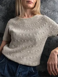 Women's Casual Loose-Fitting Short Sleeve Knit Sweater, Round Neck Slimming Top, Daily Commute Everyday Comfortable, Knitwear