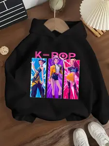 Girls' Kpop Falcon Girl Group Hoodie, Graphic Hoodies, Long Sleeve Casual Fitted Sweatshirt, Spring & Fall Fashion, Comfortable Graphic Print Pullover
