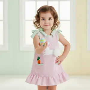 Toddle Baby Girl Easter Outfit Clothes Bunny Rabbit Carrot Embroidery Overalls Dress Ruffle Sleeveless Dresses