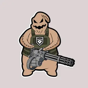 Tactical Monster Sticker, Armored Creature with Heavy Gun, Funny Military-Style Vinyl Decal for Laptops, Water Bottles, Gear Cases, and Gamers
