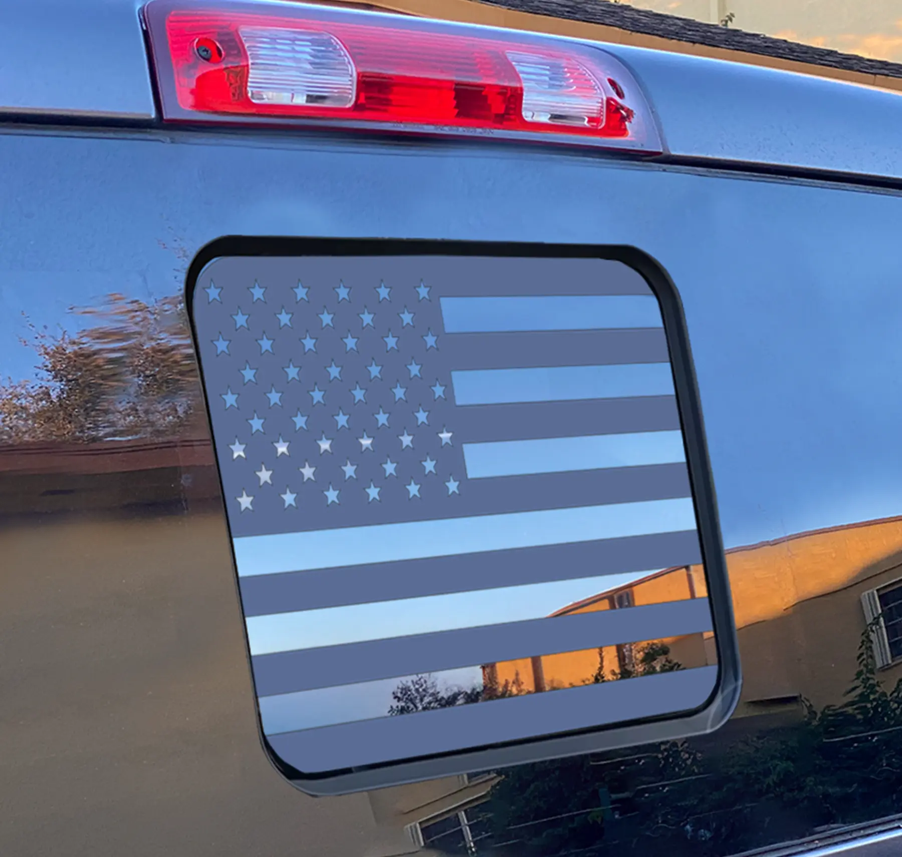 for Ford F150 2015-2023 Rear Middle Window American Flag Decal, Matte Black USA Flag Decal for Pickup Trucks