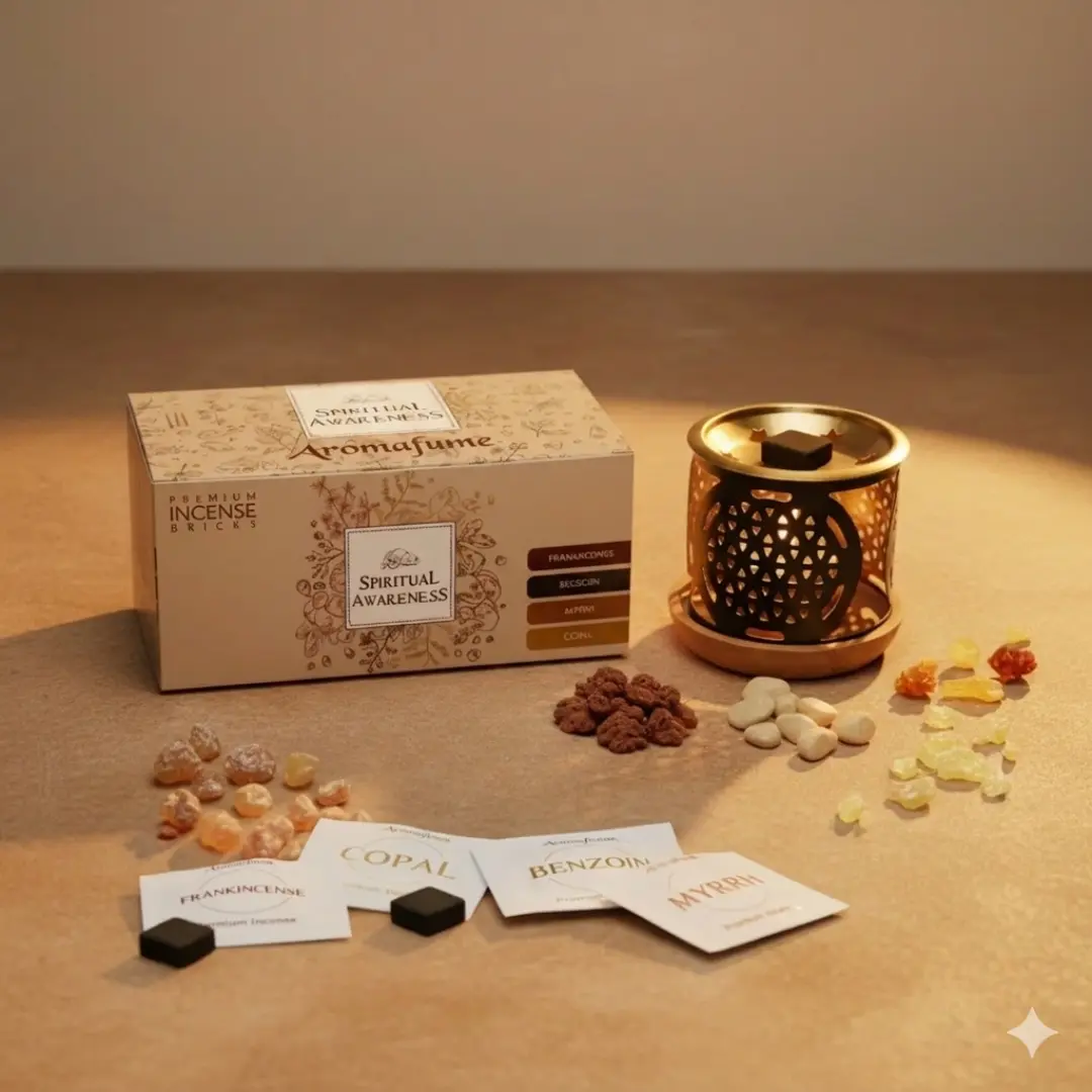 Spiritual Awareness Incense Brick Gift Set by Aromafume | 12 Bricks & Flower of Life Incense Burner | Ideal for Spiritual Cleansing & Enhanced Connection