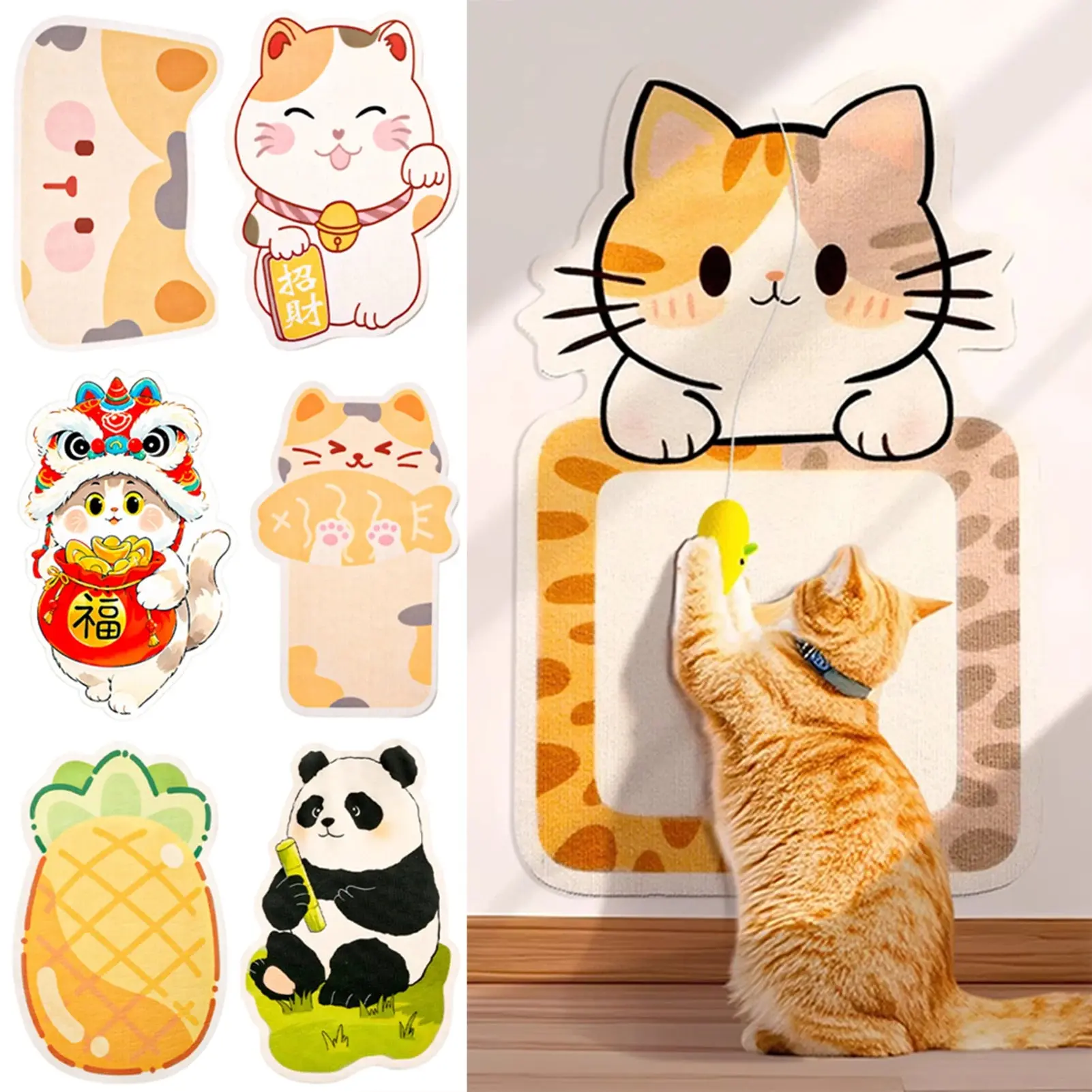 Wall-Mounted Felt Cat Scratcher with Hanging Toy