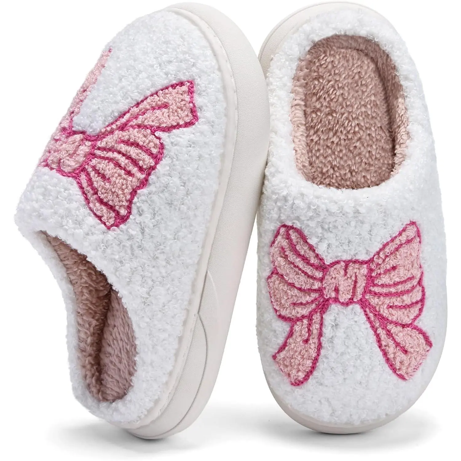 L-B13 Boys' Fleece Round Toe Slip-On Slippers - Warm Winter House Shoes for Sons, Non-Slip, Soft Plush Memory Foam, Indoor Outdoor Use, Preppy, Cute Soft Slippers, Furry Slippers