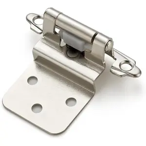 4 Pack (2 Pairs) 3/8 Inch Inset Self-Closing Cabinet Hinges, Face Mount Hinges with Door Bumpers, Satin Nickel Silver for Kitchen Cabinets, Bathroom Vanities and Furniture Doors