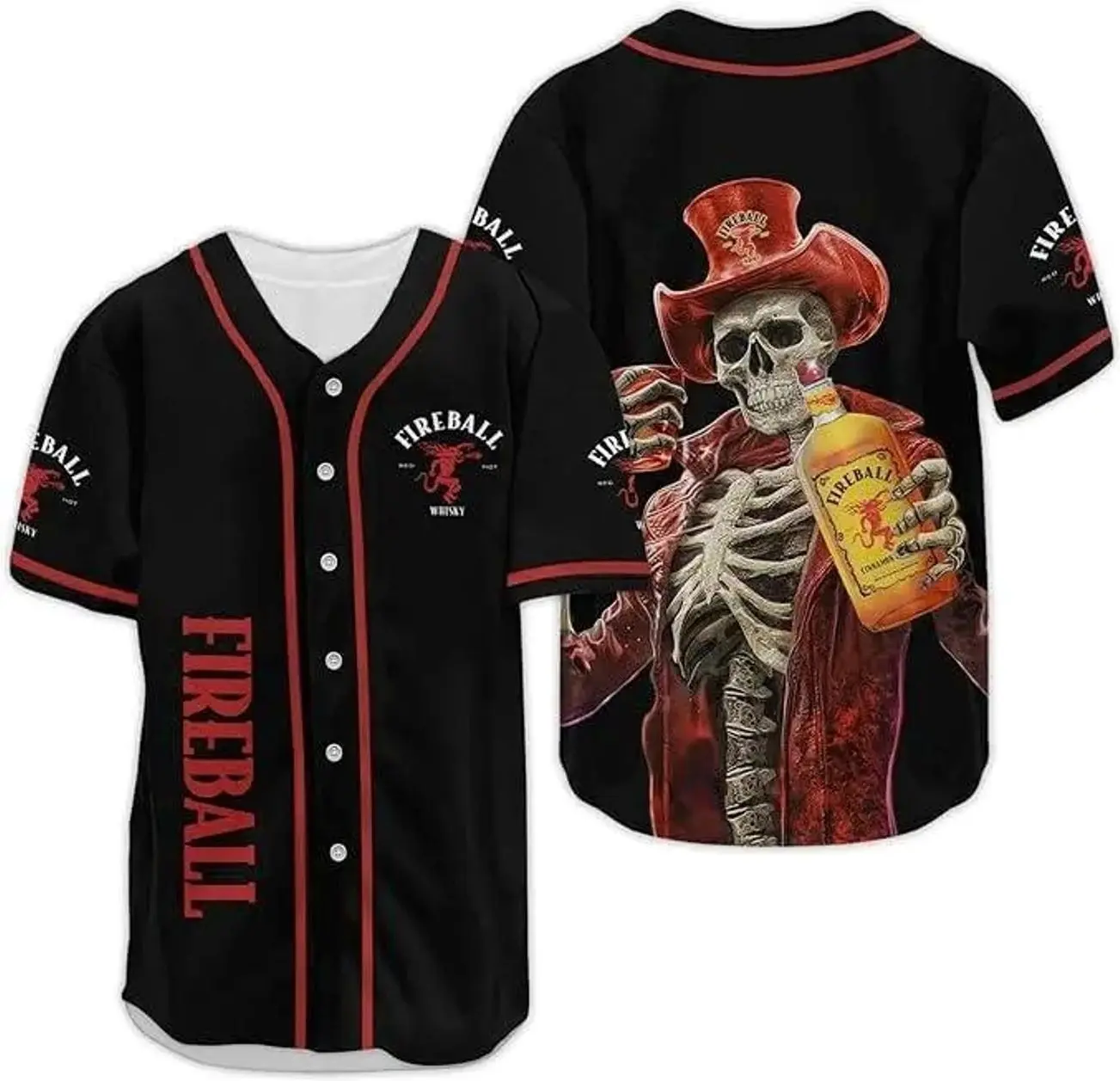 Western Skeleton Baseball Jersey, Spiced Whiskey Inspired Graphic Shirt, Gothic Cowboy Button-Up, Unisex 3D Sports Jersey, Halloween Party Outfit