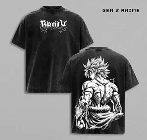 Broly DBZ Vintage Washed Oversized T Shirt Anime Manga Graphic Tee Saiyan Gym Pump Cover Streetwear Unisex Heavyweight Cotton Double Sided Print Anime Fan Gift