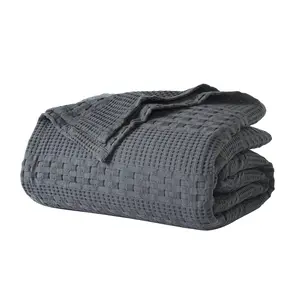 100% Cotton Waffle Weave Blanket, Lightweight & Breathable Woven Bedding