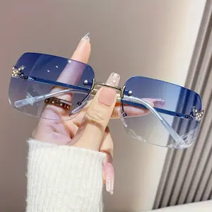 1pc Y2K Fashion Women'S Square Frameless Glasses, Butterfly Embellishment, Rhinestone Detail, Candy-Colored, PC Lens, Metal Hinges, Rectangle Style, Reflective Lens, Casual Decorative Eyewear for Hiking