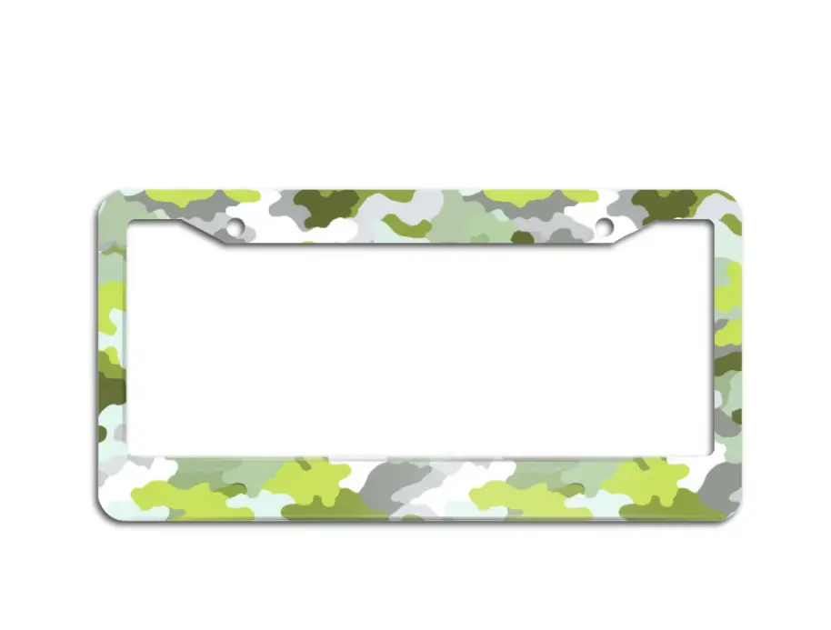 [Green Grey White Camo Outdoor Tactical Style] Green Grey White Camouflage License Plate Frame, Universal Aluminum Tag Holder Cover with 2 Hole Screws, Front Rear Car Plate Decor 12x6 Inch, Rugged Vehicle Accessories for Women Men