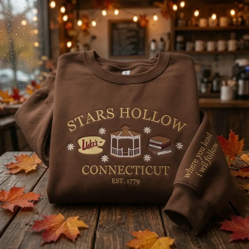 Embroidered Star Hollow Sweatshirt, Fall Cozy Season Crewneck, Bookish Movie Inspired Shirt, Autumn Coquette Shirt, Movie Fan Merch