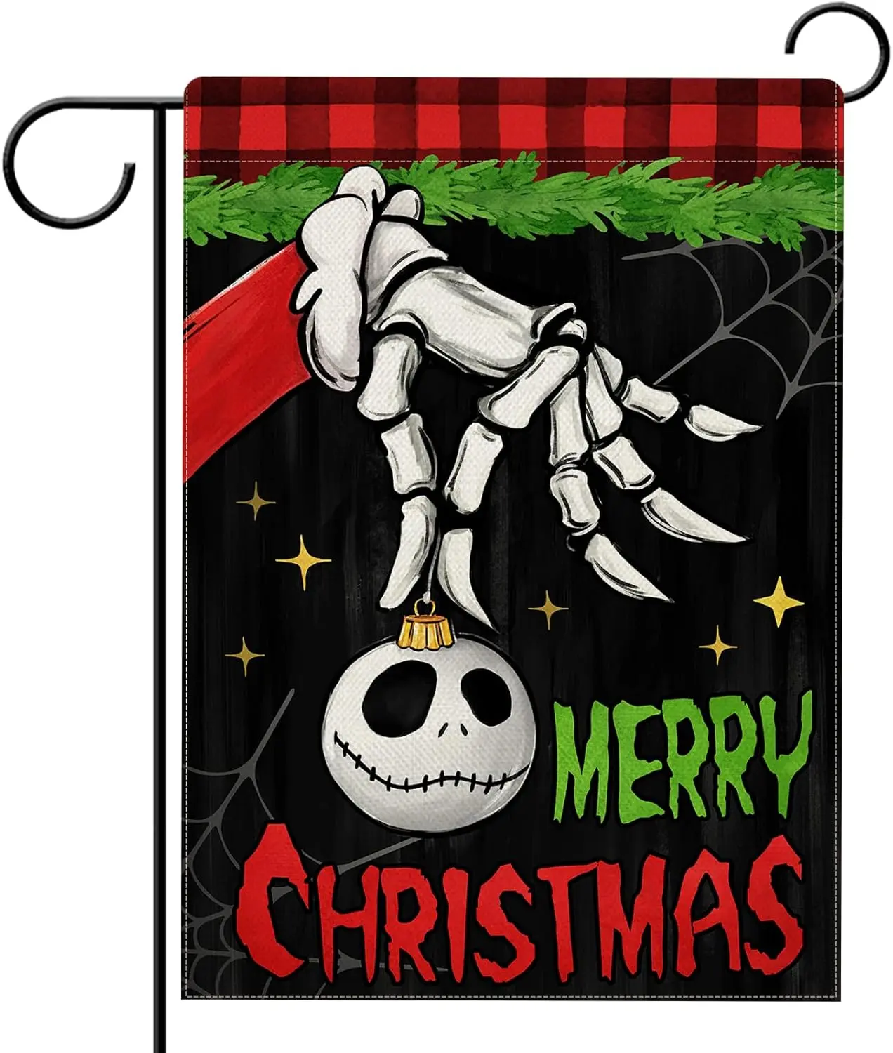 Hzppyz Christmas Garden Flag - Merry Xmas Jack Skellington Skull Spider Web Decorative Yard Outdoor Home Small Decor - Funny Winter Holiday - Gift For Him - Gift For Her - Christmas Decor