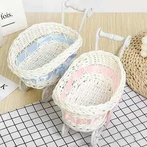 1Pcs Basket Baby Cart Stroller Woven Decorations Mini Cutie Candy Wicker Storage Serving Toy Fruit