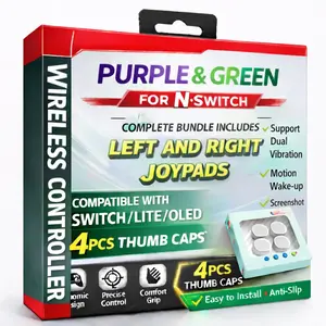 3-IN-1/Pack /Controller & Accessories for N-S Consoles, with Wrist Straps, Protective Case & Joystick Caps, Support /Dual Vibration/Motion/Wake-up/Screenshot. [ & Green].