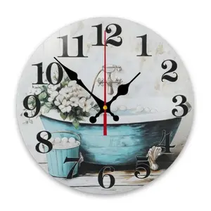 Hot Bathroom Wall Clock,Rustic Style Waterproof Glass Shower Clock Wall Clock for Bathroom Pool Decor (10 Inch,Blue)