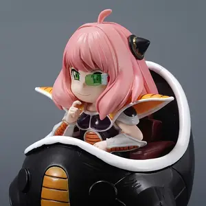 Anime Character Figure - PVC Collectible with Interchangeable Head, Pink Hair & Green Eyes, Black & White Outfit, Vibrant Mixed Colors, Perfect for Bedroom Decor or Holiday Gift, No Power Needed, Anime Figure