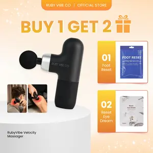 [RUBY VIBE CO] Velocity Massager Gun, Deep Vibration and USB-C Rechargeable Massager with 4 Heads, 4 Adjustable Speed Levels for Comfort Relaxation and Versatile Use, Quiet and Lightweight for Easy Handling