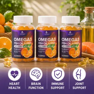 Omega 3 Fish Oil Gummies, High Absorption DHA & EPA Formula, Heart, Brain & Joint Support, Orange Flavor, 60 Gummies