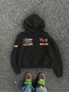 Unisex Zip-Up Hoodie Sweatshirts with Long Sleeve, Letter Print, Graphic, Y2K Style, Casual, Comfortable Fitted Design, Perfect Layering Piece for All Seasons