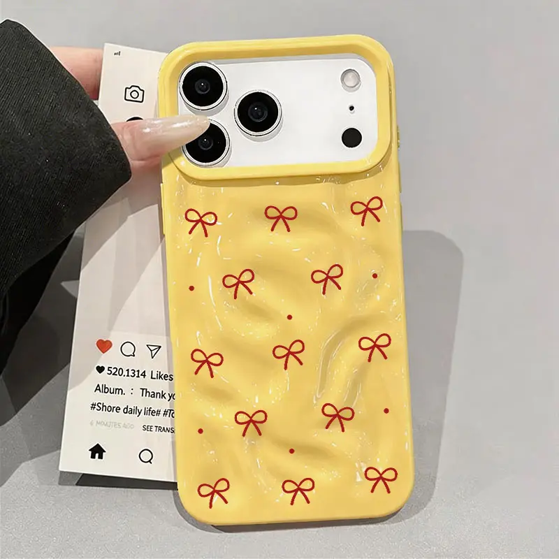 Viral Red Bow Meteorite Texture Wavy Smartphone Case - Premium Full-Coverage Shockproof Drop Protector, Stylish Tech Accessory for Coquette Girls, Compatible with iPhone 17/16/15/14/13/12 Pro Max/XS, Accessories
